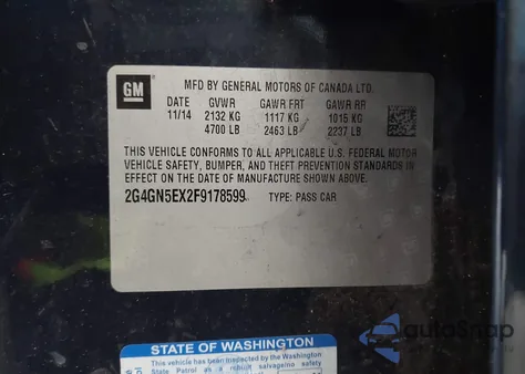 2015 Buick Regal Turbo/E-Assist Premium I from USA, damaged, VIN 2G4GN5EX2F9178599